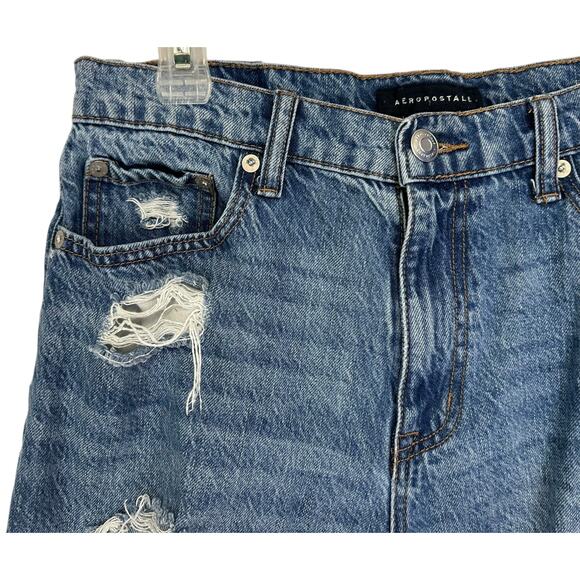 2/$30 Aeropostale Mom Jeans Ripped Straight High Waist Blue Medium Wash Size 10 - Picture 4 of 10